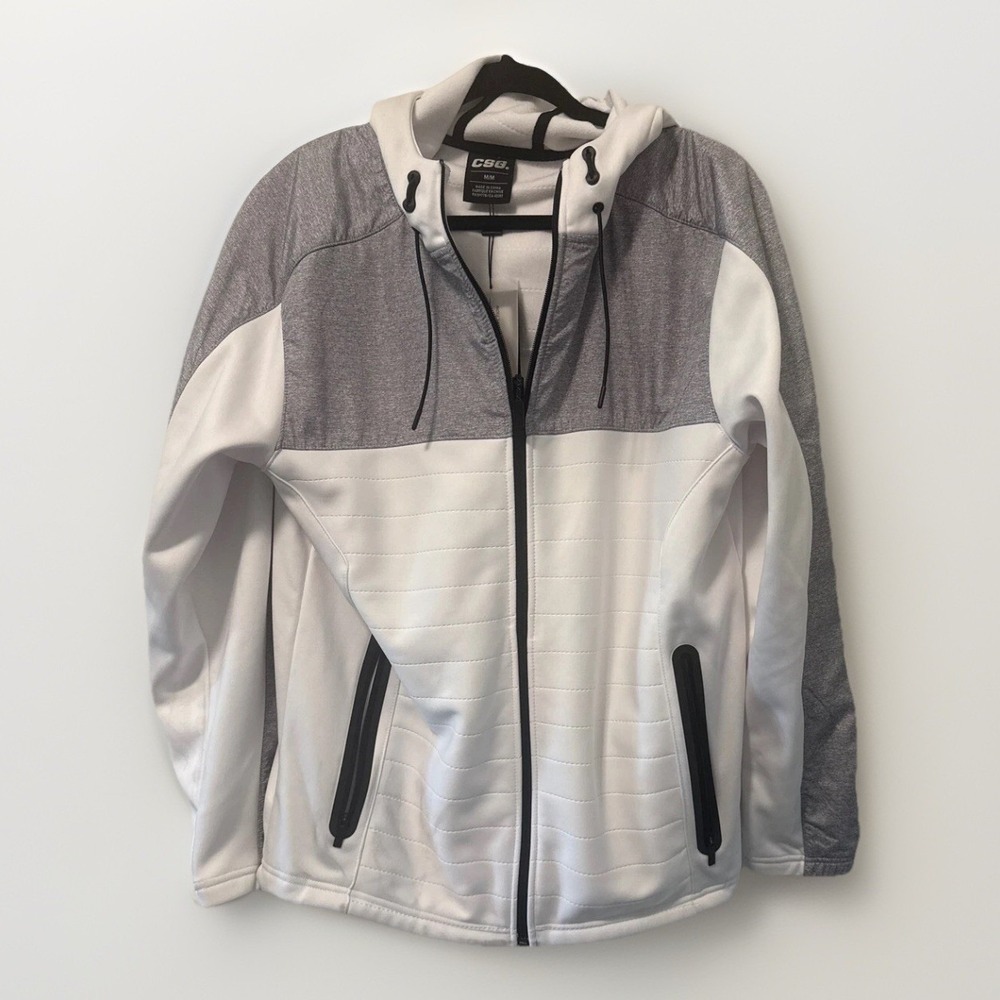 CSG Full Zip Hoodie Jacket with Pockets Activewear White Gray‎ Mens Medium